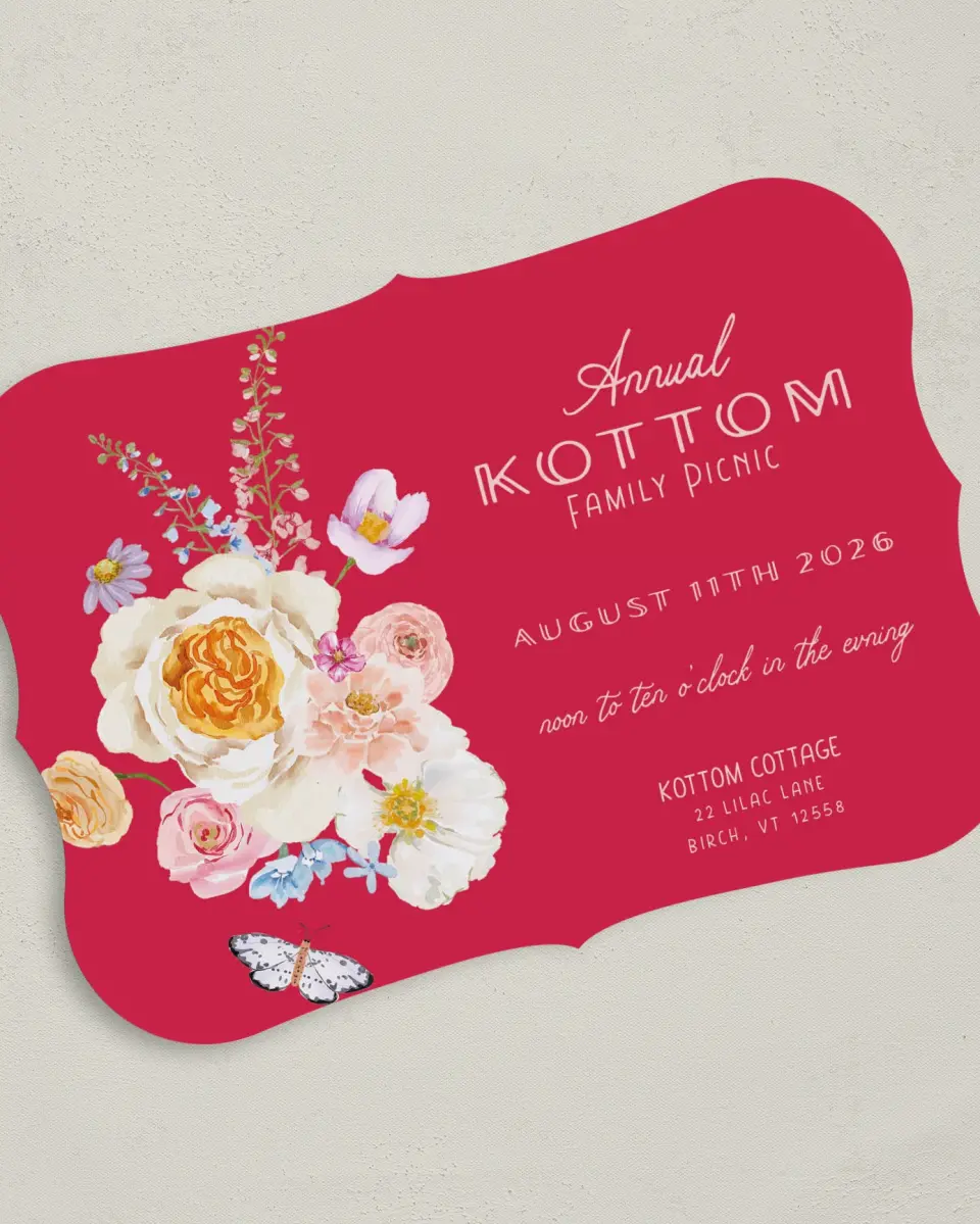 This is a 5" x 7" Family Reunion called Family and Florals printed in full color on Premium Smooth paper