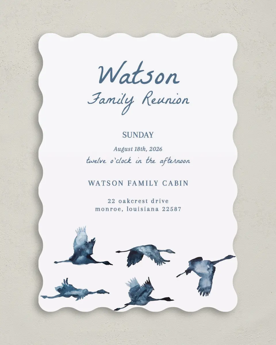 This is a 5" x 7" Family Reunion called Flying Flock printed in full color on Premium Smooth paper