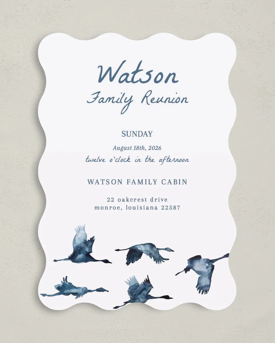 This is a 5" x 7" Family Reunion called Flying Flock printed in full color on Premium Smooth paper