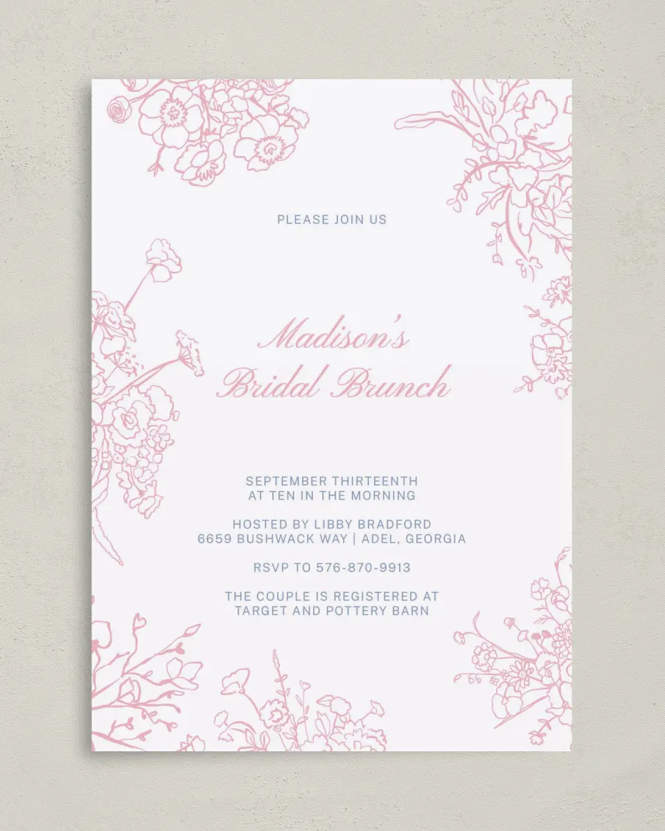 This is a 5" x 7" Bridal Shower Invitation called Soft Reverie printed in full color on Premium Smooth paper