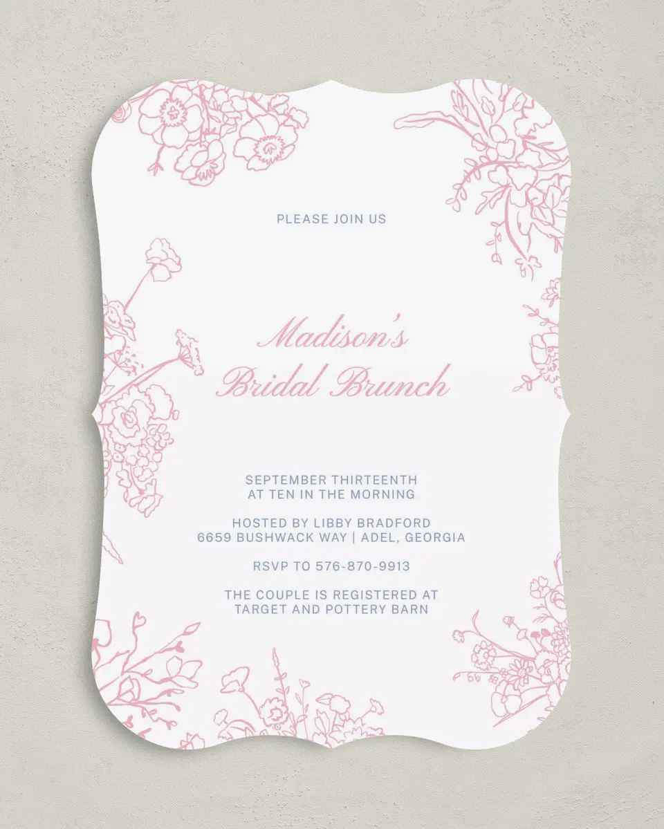 This is a 5" x 7" Bridal Shower Invitation called Soft Reverie printed in full color on Premium Smooth paper