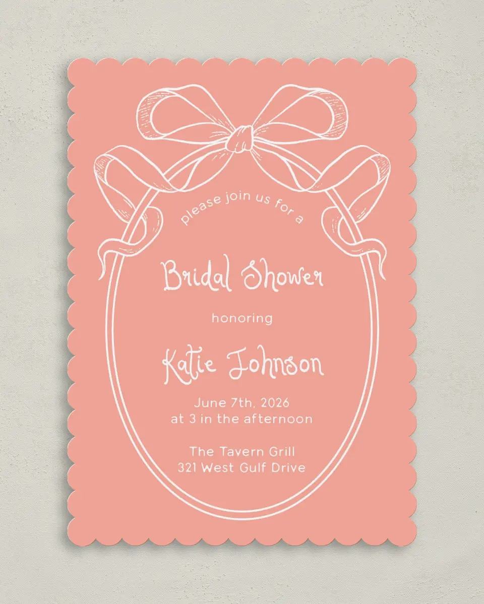 This is a 5" x 7" Bridal Shower Invitation called Bridal Bow printed in full color on Premium Smooth paper