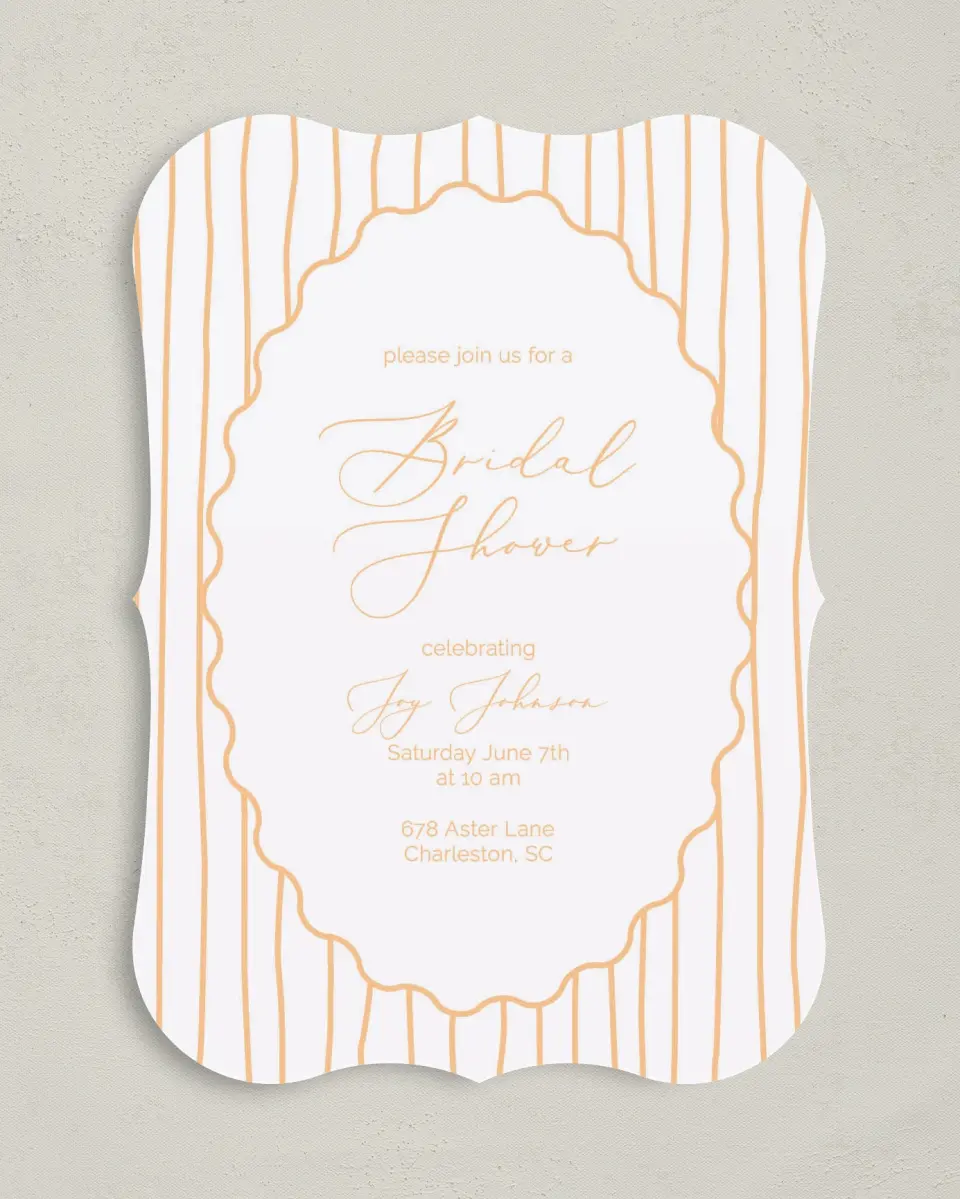 This is a 5" x 7" Bridal Shower Invitation called Vintage Beauty printed in full color with Rose Gold foil on Luxe Satin (coated) paper