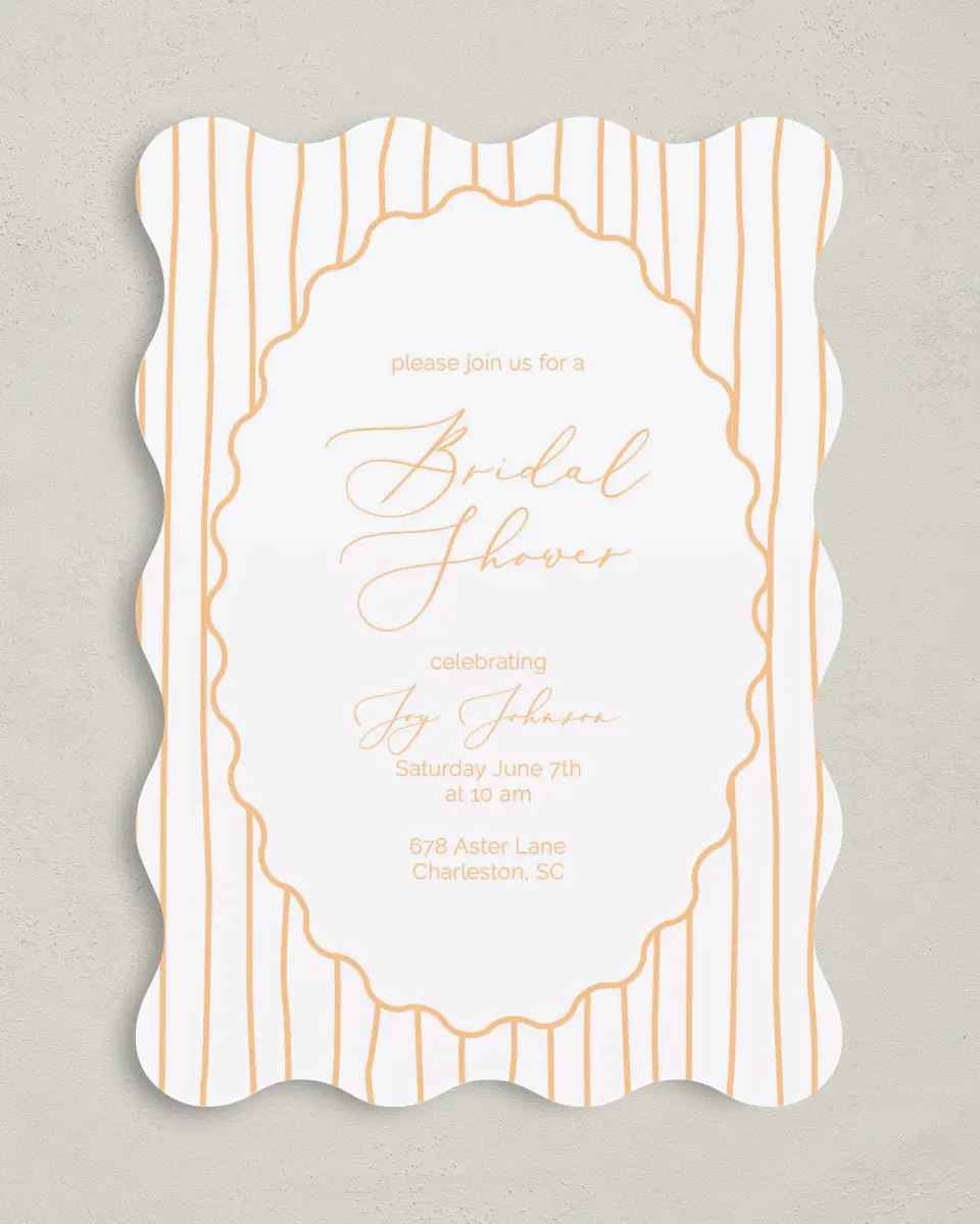 This is a 5" x 7" Bridal Shower Invitation called Vintage Beauty printed in full color with Gold foil on Luxe Satin (coated) paper