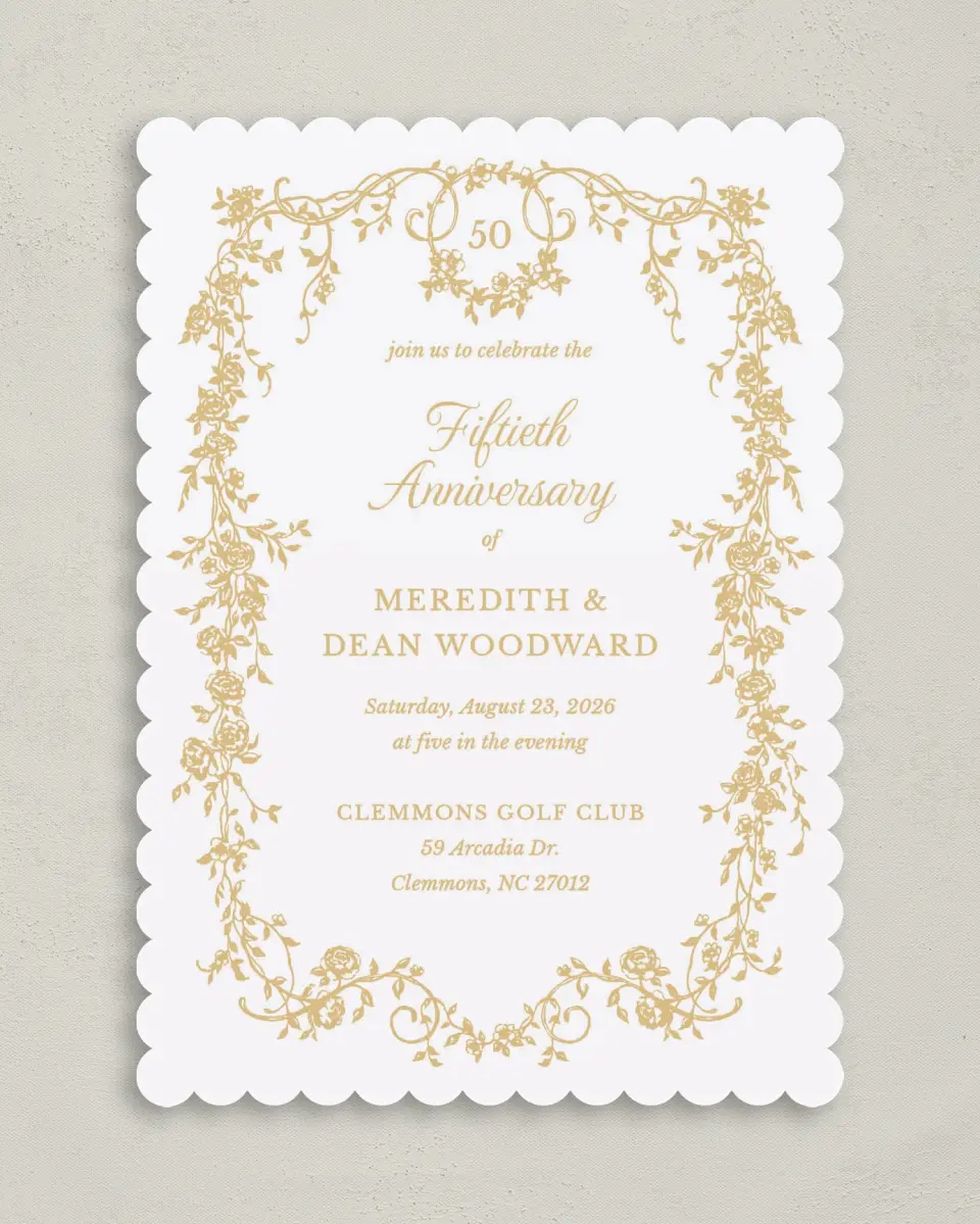 This is a 5" x 7" Anniversary Invitation called Lovely Years printed in full color on Premium Smooth paper