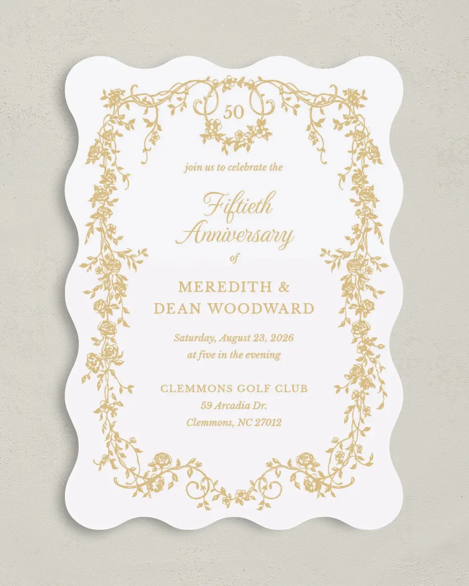 This is a 5" x 7" Anniversary Invitation called Lovely Years printed in full color on Premium Smooth paper