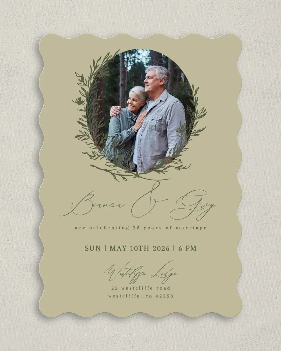 This is a 5" x 7" Anniversary Invitation called Growing Goodness printed in full color on Premium Smooth paper