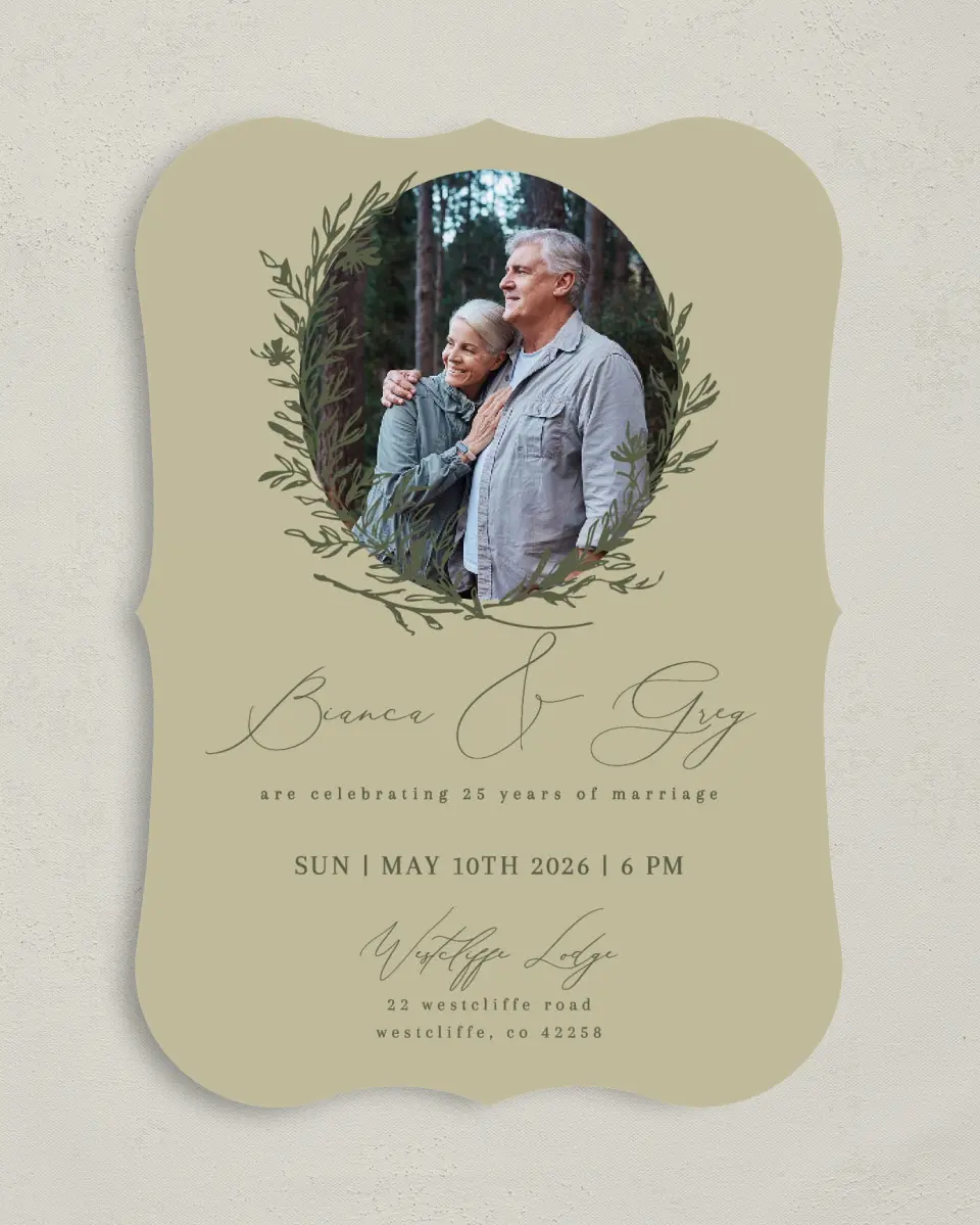 This is a 5" x 7" Anniversary Invitation called Growing Goodness printed in full color on Premium Smooth paper