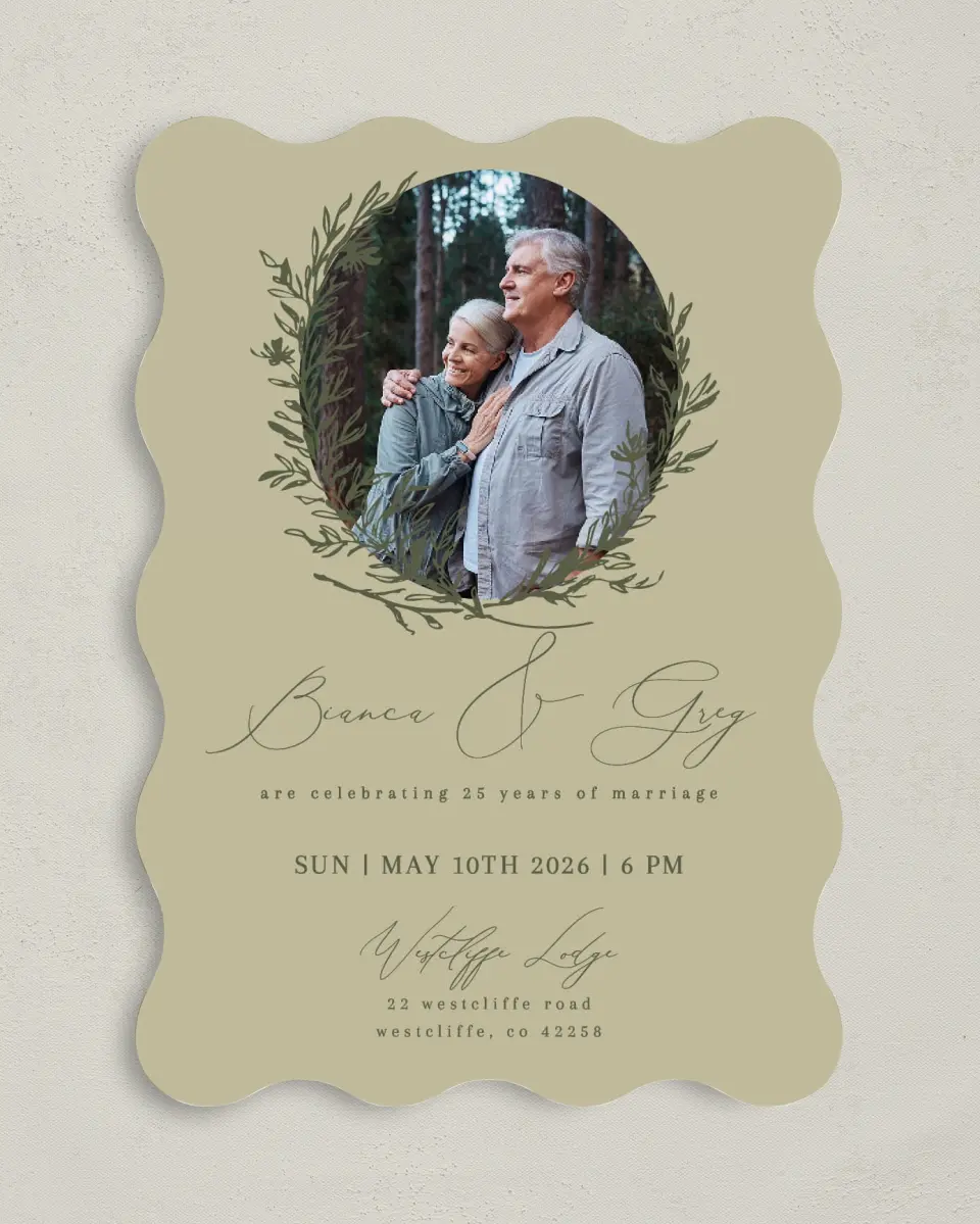 This is a 5" x 7" Anniversary Invitation called Growing Goodness printed in full color on Premium Smooth paper