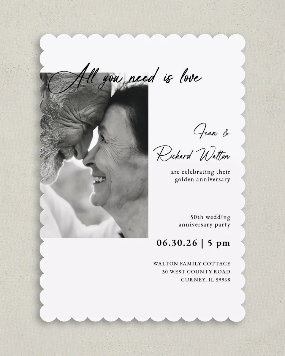 This is a 5" x 7" Anniversary Invitation called Laugh Lines printed in full color on Premium Smooth paper