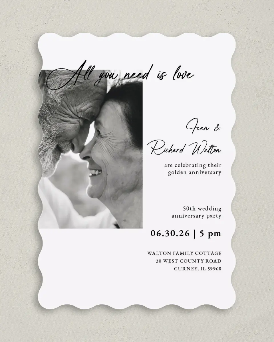 This is a 5" x 7" Anniversary Invitation called Laugh Lines printed in full color on Premium Smooth paper