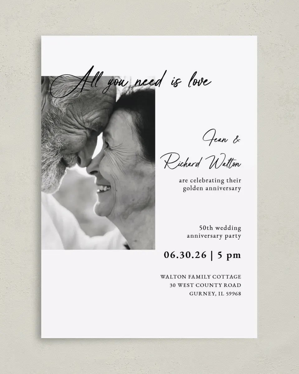 This is a 5" x 7" Anniversary Invitation called Laugh Lines printed in full color on Premium Smooth paper