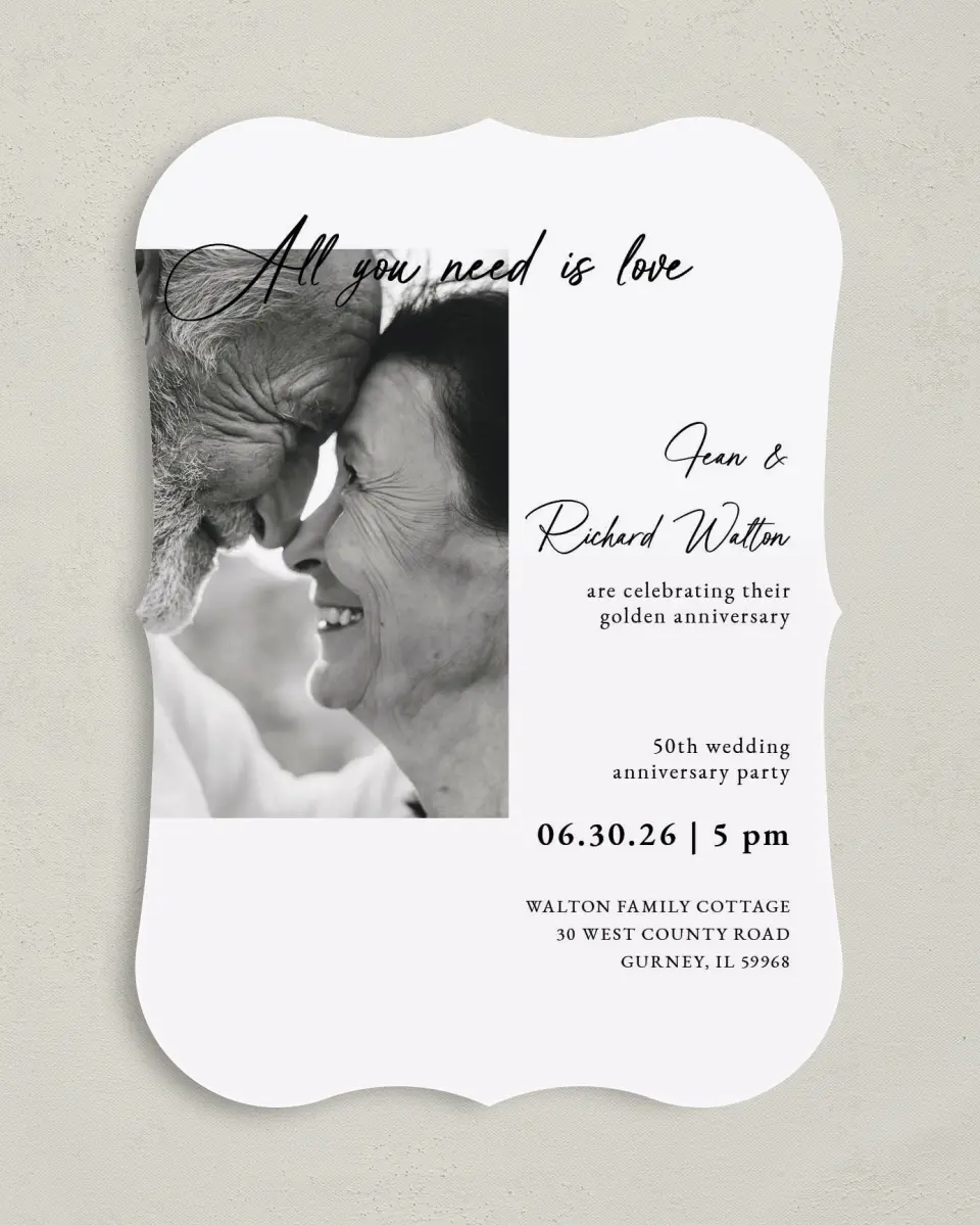 This is a 5" x 7" Anniversary Invitation called Laugh Lines printed in full color on Premium Smooth paper