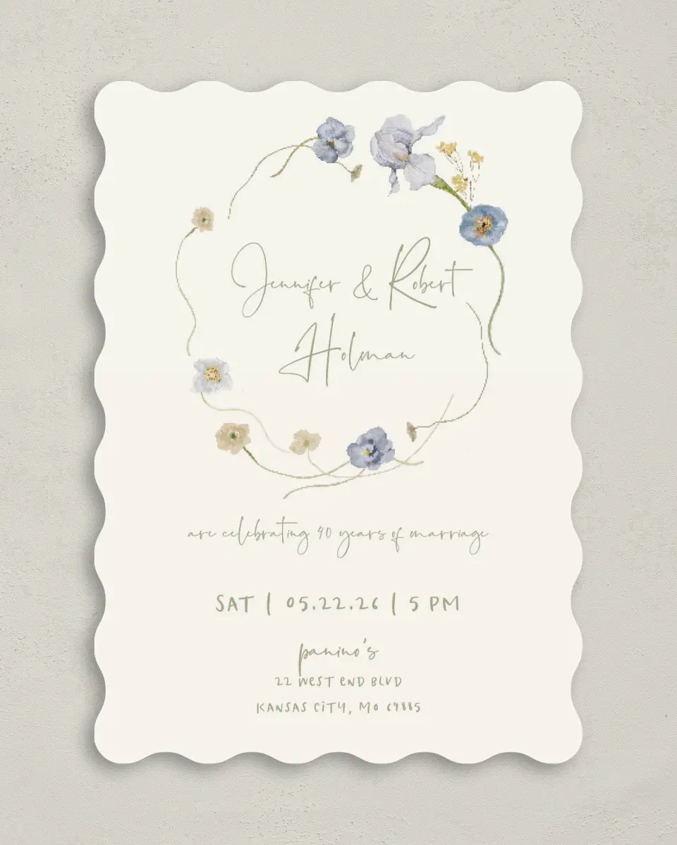 This is a 5" x 7" Anniversary Invitation called Delightful Darling printed in full color on Premium Smooth paper