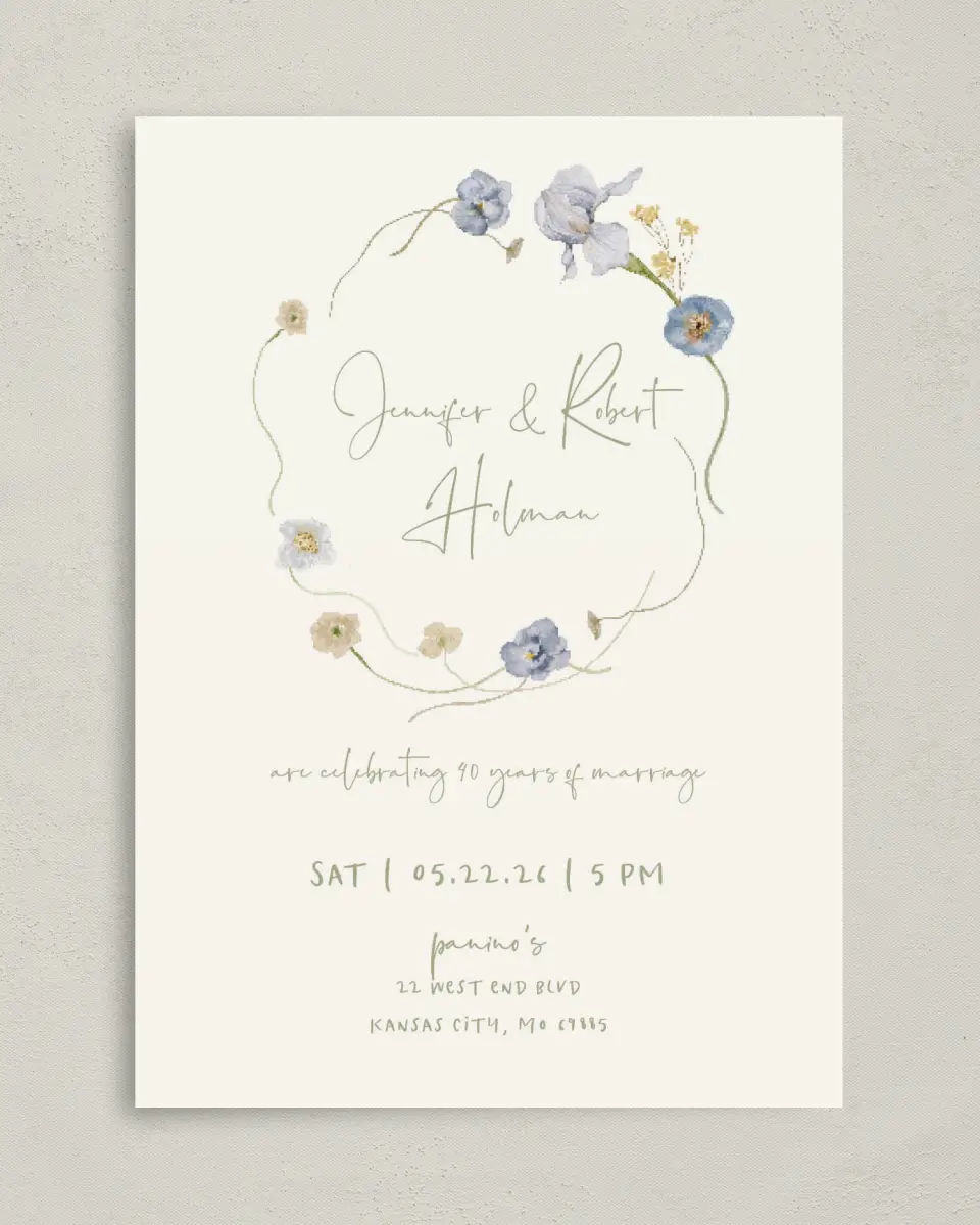 This is a 5" x 7" Anniversary Invitation called Delightful Darling printed in full color on Premium Smooth paper