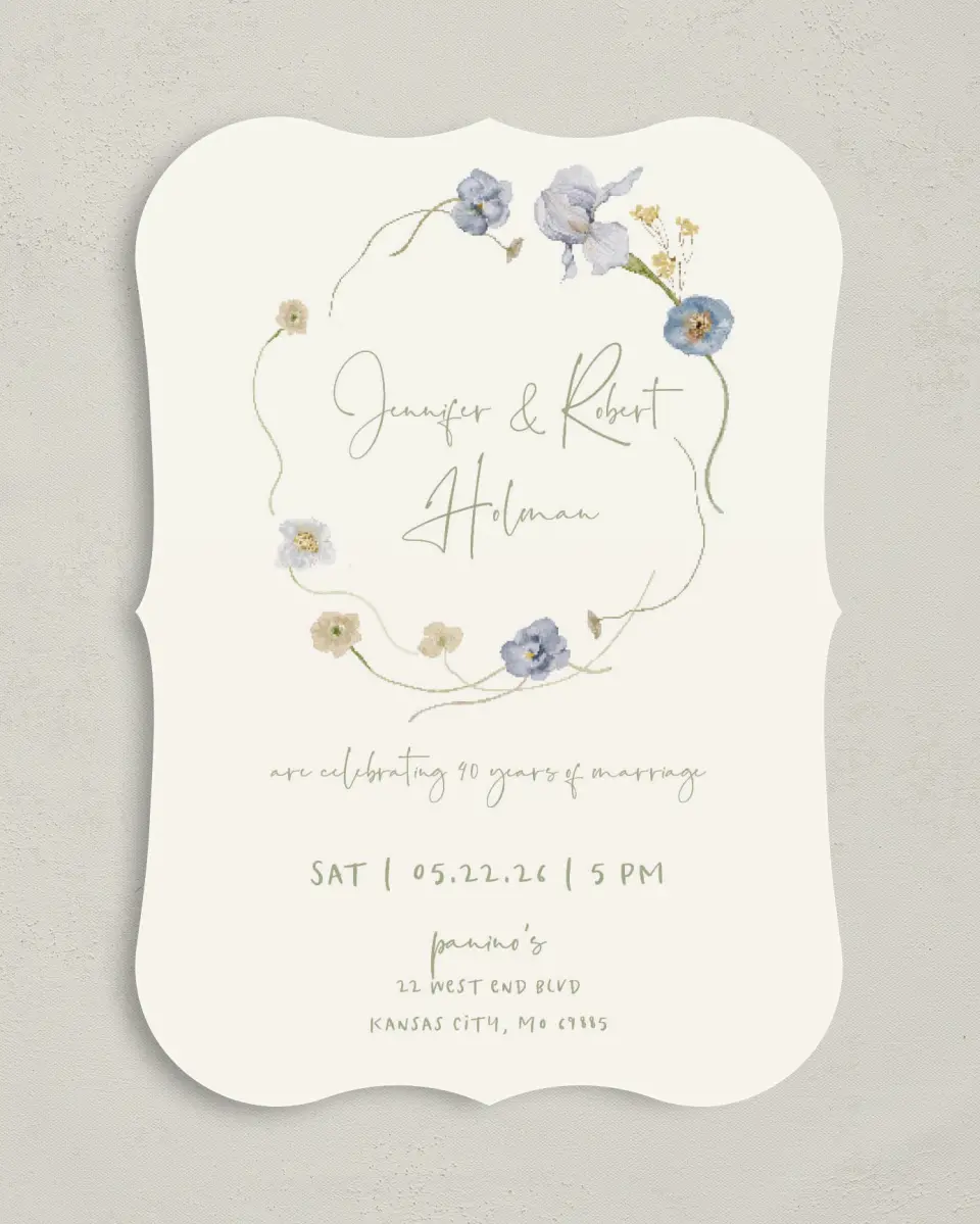 This is a 5" x 7" Anniversary Invitation called Delightful Darling printed in full color on Premium Smooth paper