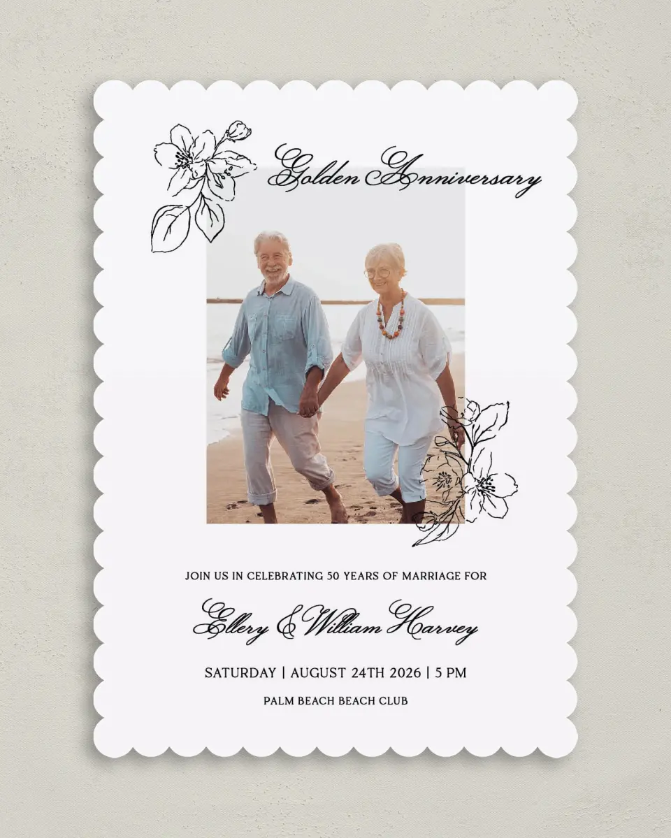 This is a 5" x 7" Anniversary Invitation called Beach Bliss printed in full color on Premium Smooth paper