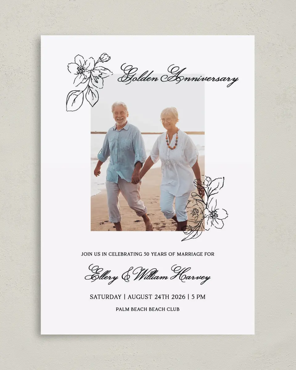 This is a 5" x 7" Anniversary Invitation called Beach Bliss printed in full color on Premium Smooth paper