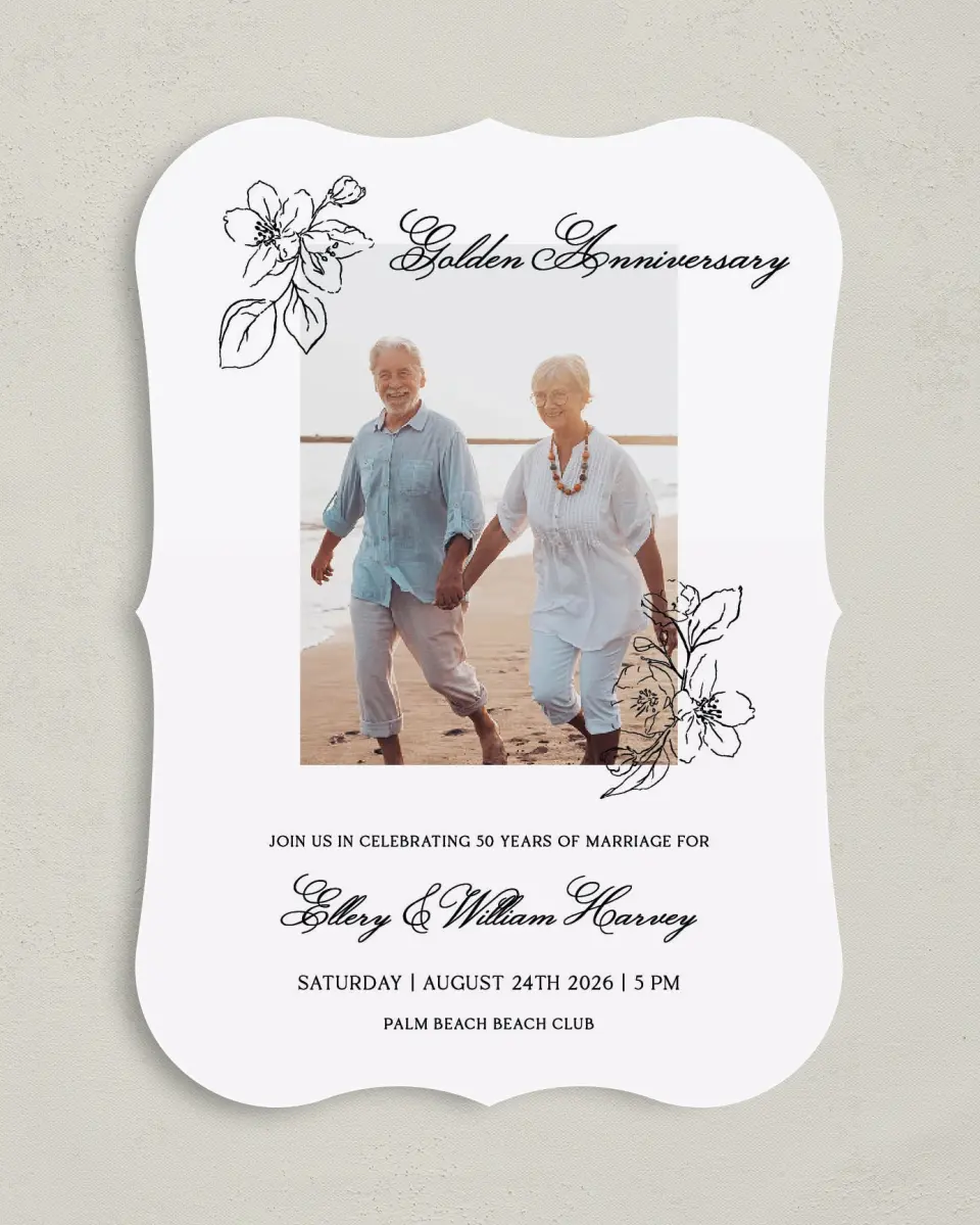 This is a 5" x 7" Anniversary Invitation called Beach Bliss printed in full color on Premium Smooth paper