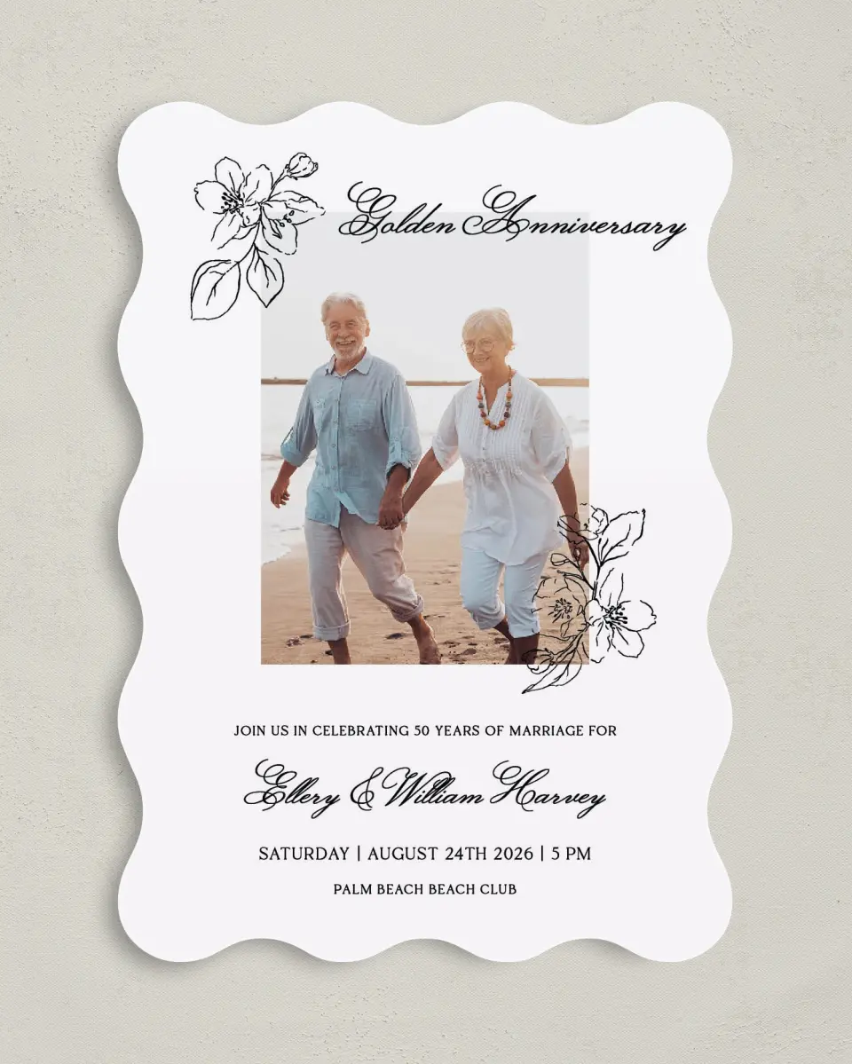This is a 5" x 7" Anniversary Invitation called Beach Bliss printed in full color on Premium Smooth paper