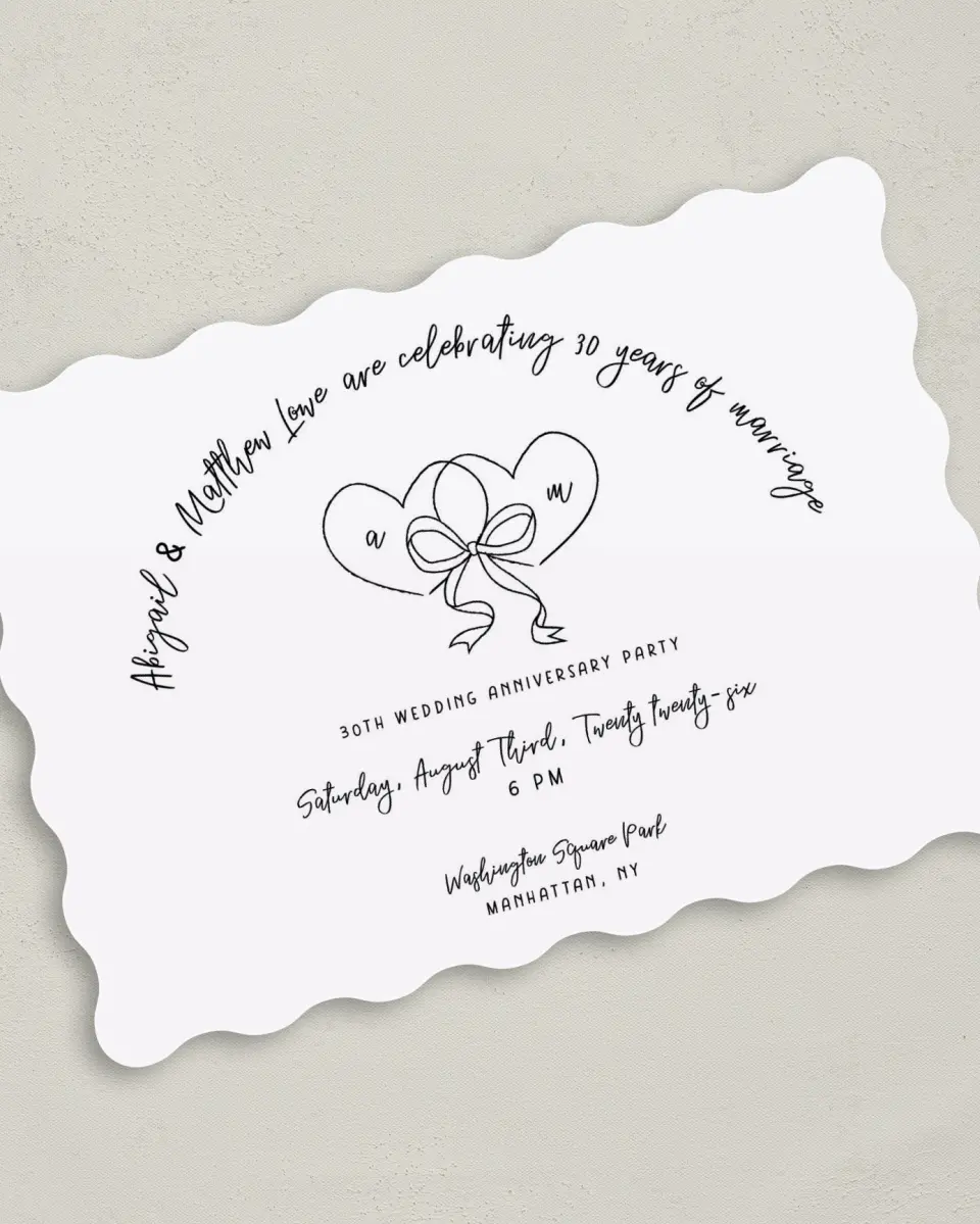 This is a 5" x 7" Anniversary Invitation called Two Hearts printed in full color on Premium Smooth paper