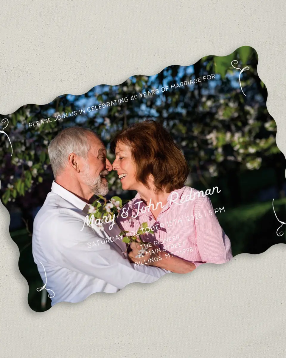 This is a 5" x 7" Anniversary Invitation called Love Meadow printed in full color on Premium Smooth paper