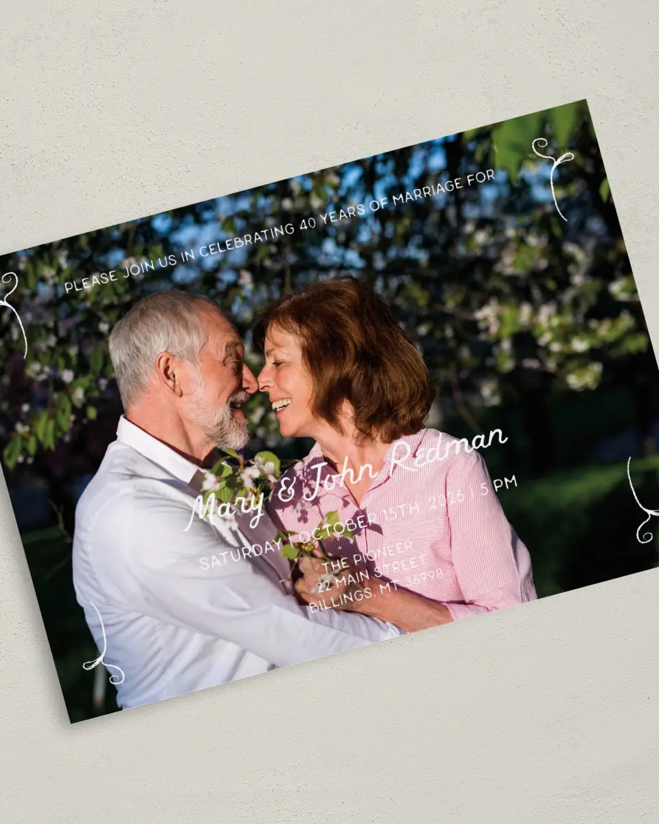 This is a 5" x 7" Anniversary Invitation called Love Meadow printed in full color on Premium Smooth paper