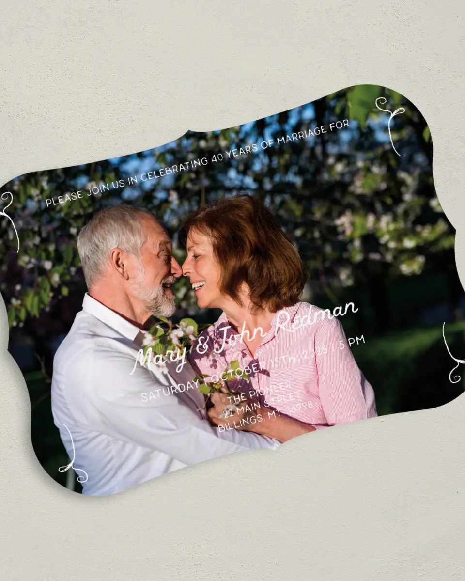 This is a 5" x 7" Anniversary Invitation called Love Meadow printed in full color on Premium Smooth paper