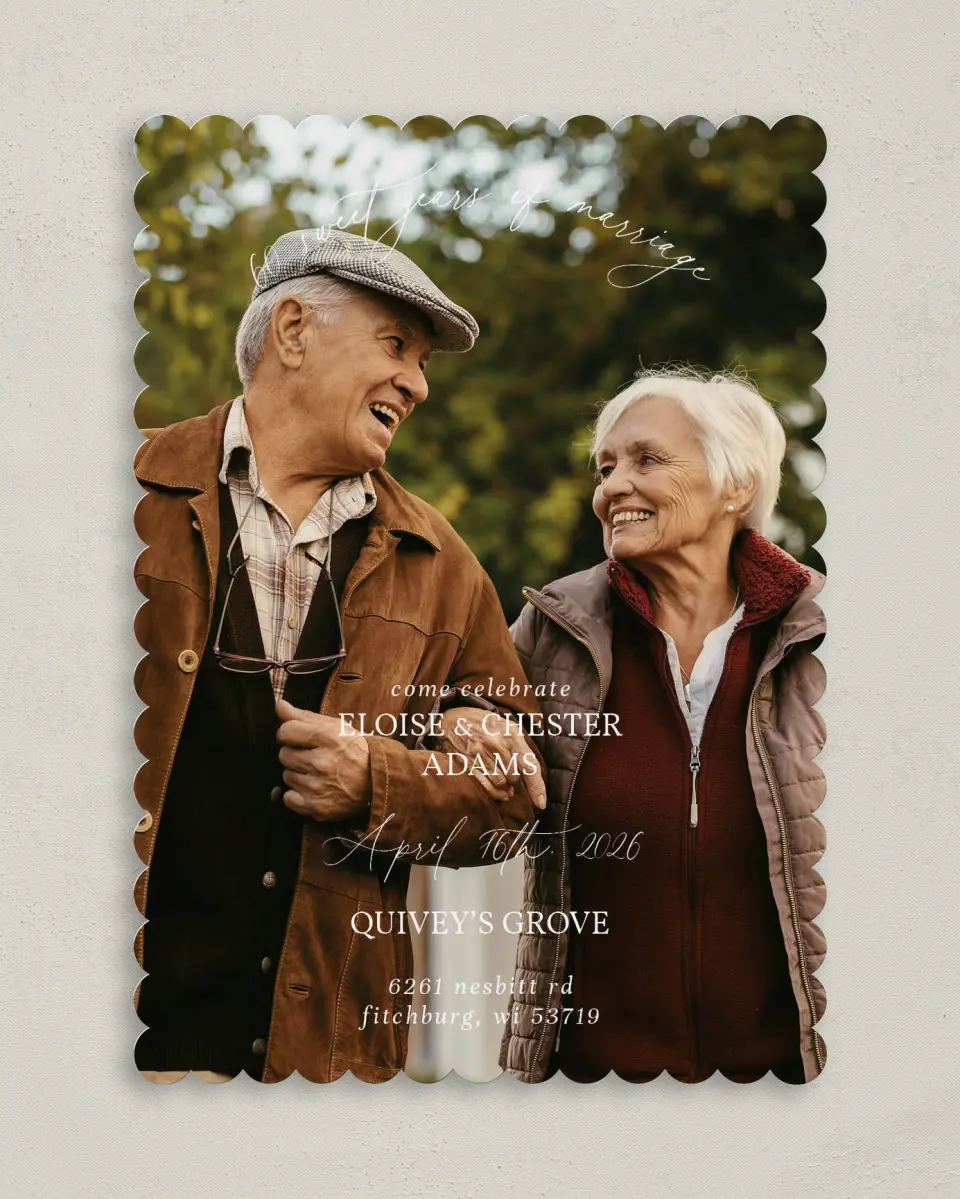 This is a 5" x 7" Anniversary Invitation called Cheek to Cheek printed in full color on Premium Smooth paper