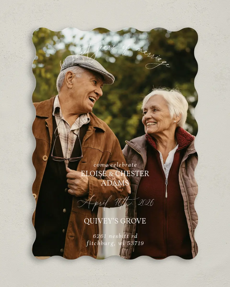 This is a 5" x 7" Anniversary Invitation called Cheek to Cheek printed in full color on Premium Smooth paper