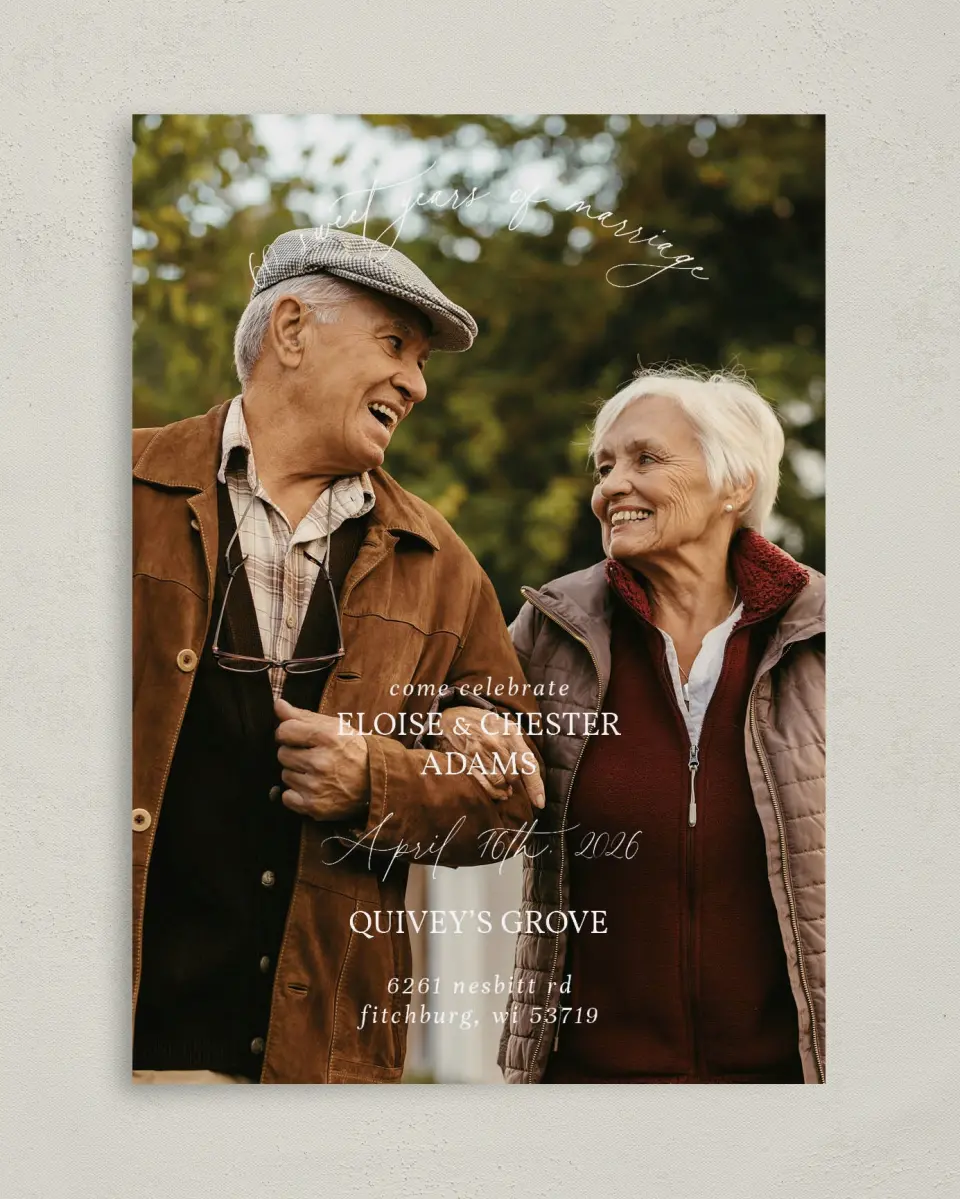 This is a 5" x 7" Anniversary Invitation called Cheek to Cheek printed in full color on Premium Smooth paper