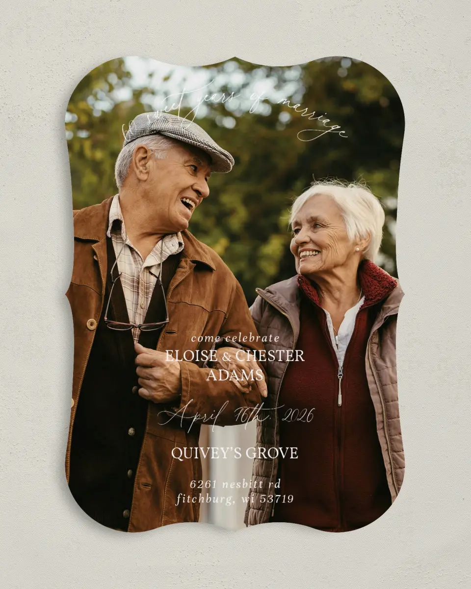 This is a 5" x 7" Anniversary Invitation called Cheek to Cheek printed in full color on Premium Smooth paper