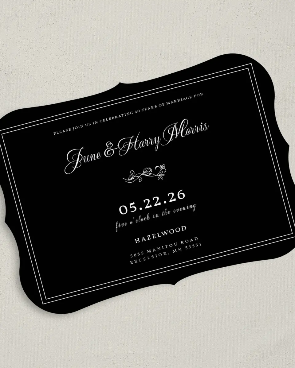 This is a 5" x 7" Anniversary Invitation called Faithful Decades printed in full color on Premium Smooth paper