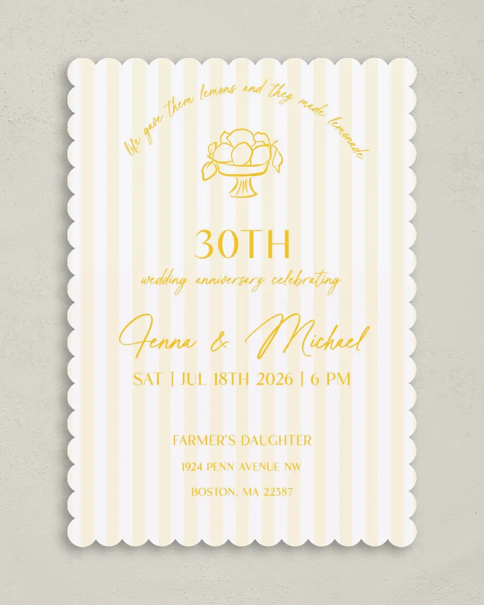 This is a 5" x 7" Anniversary Invitation called Life Lemons printed in full color on Premium Smooth paper