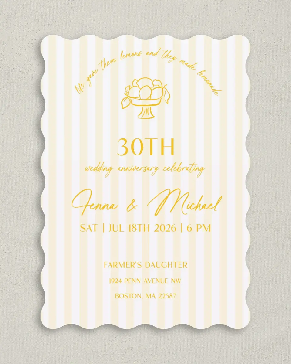 This is a 5" x 7" Anniversary Invitation called Life Lemons printed in full color on Premium Smooth paper