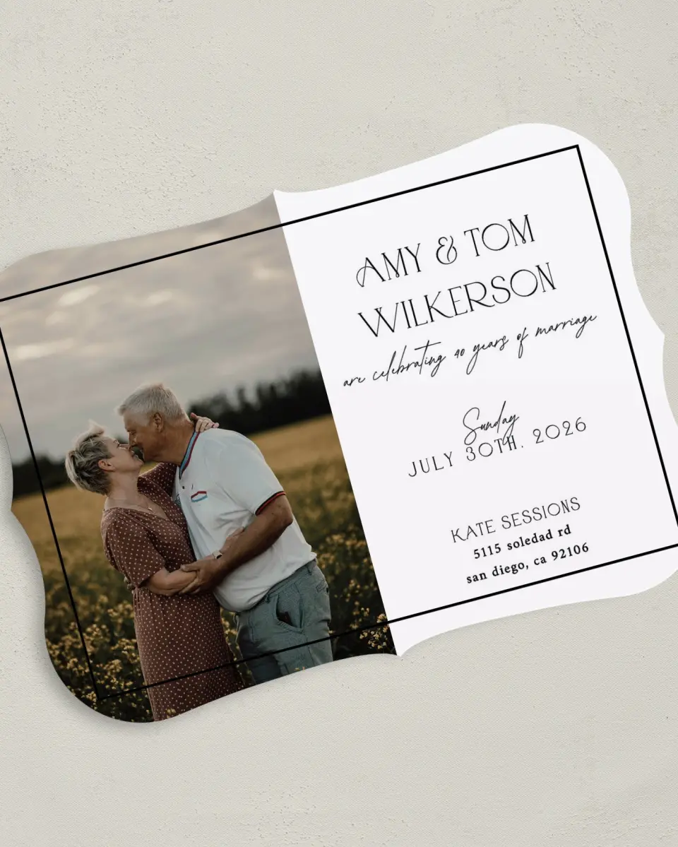 This is a 5" x 7" Anniversary Invitation called Smiles & Sunshine printed in full color on Premium Smooth paper