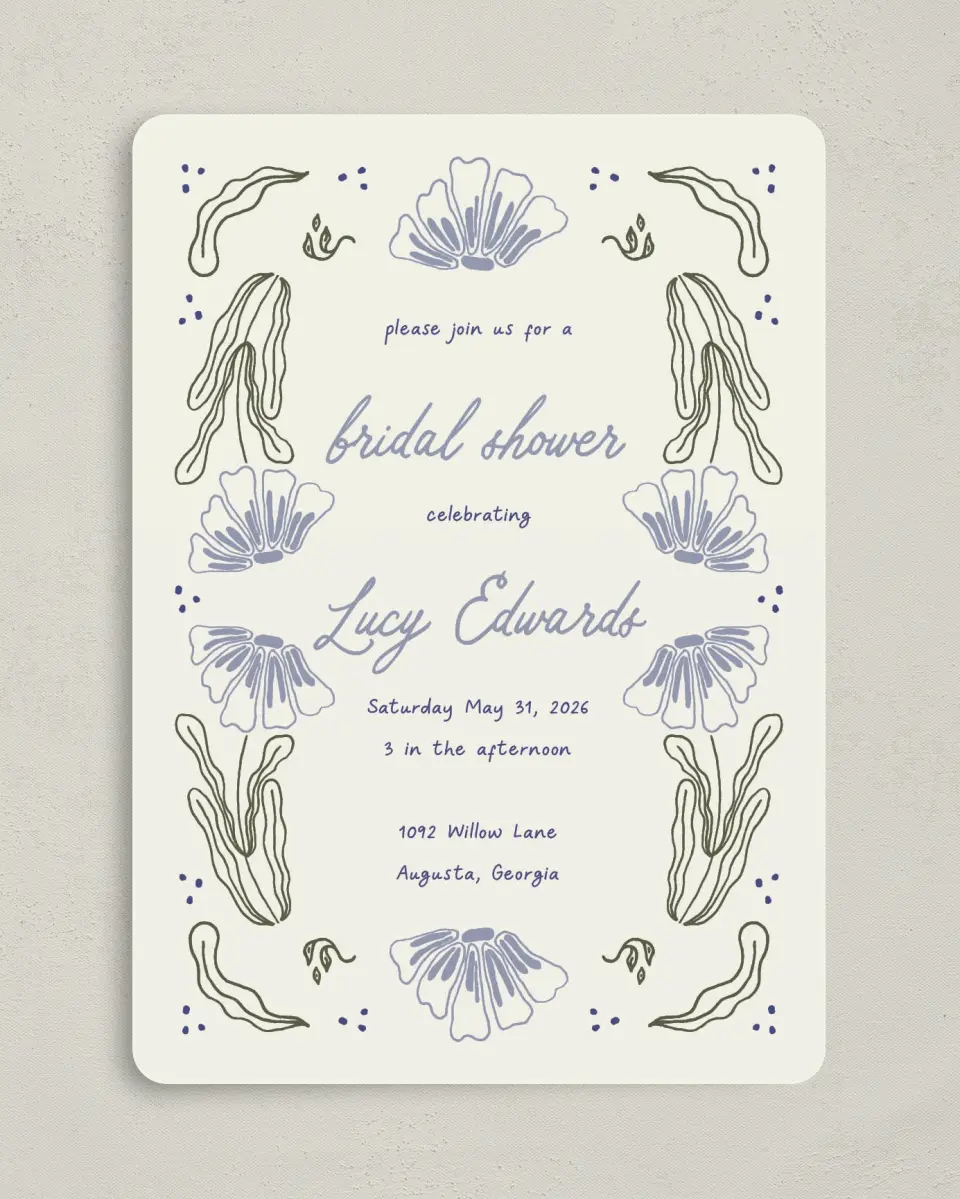 This is a 5" x 7" Bridal Shower Invitation called Love Grows Wild printed in full color on Premium Smooth paper