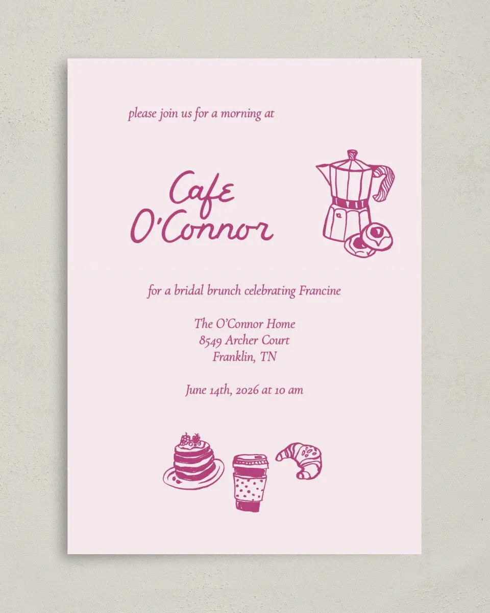 This is a 5" x 7" Bridal Shower Invitation called A Latte Love printed in full color on Premium Smooth paper
