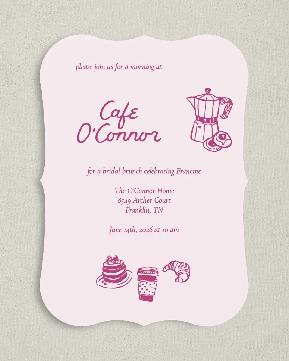 This is a 5" x 7" Bridal Shower Invitation called A Latte Love printed in full color on Premium Smooth paper