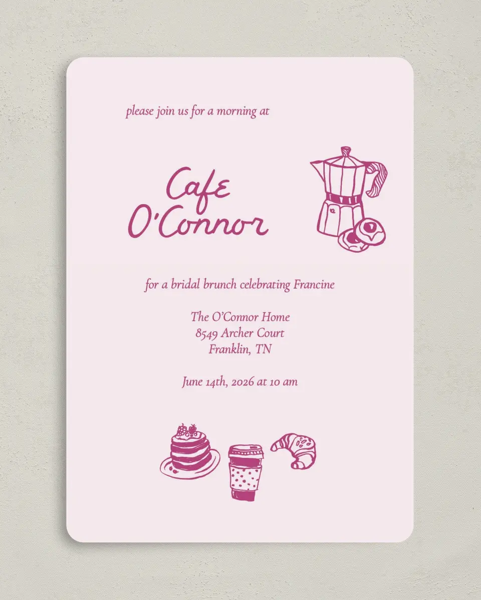 This is a 5" x 7" Bridal Shower Invitation called A Latte Love printed in full color on Premium Smooth paper