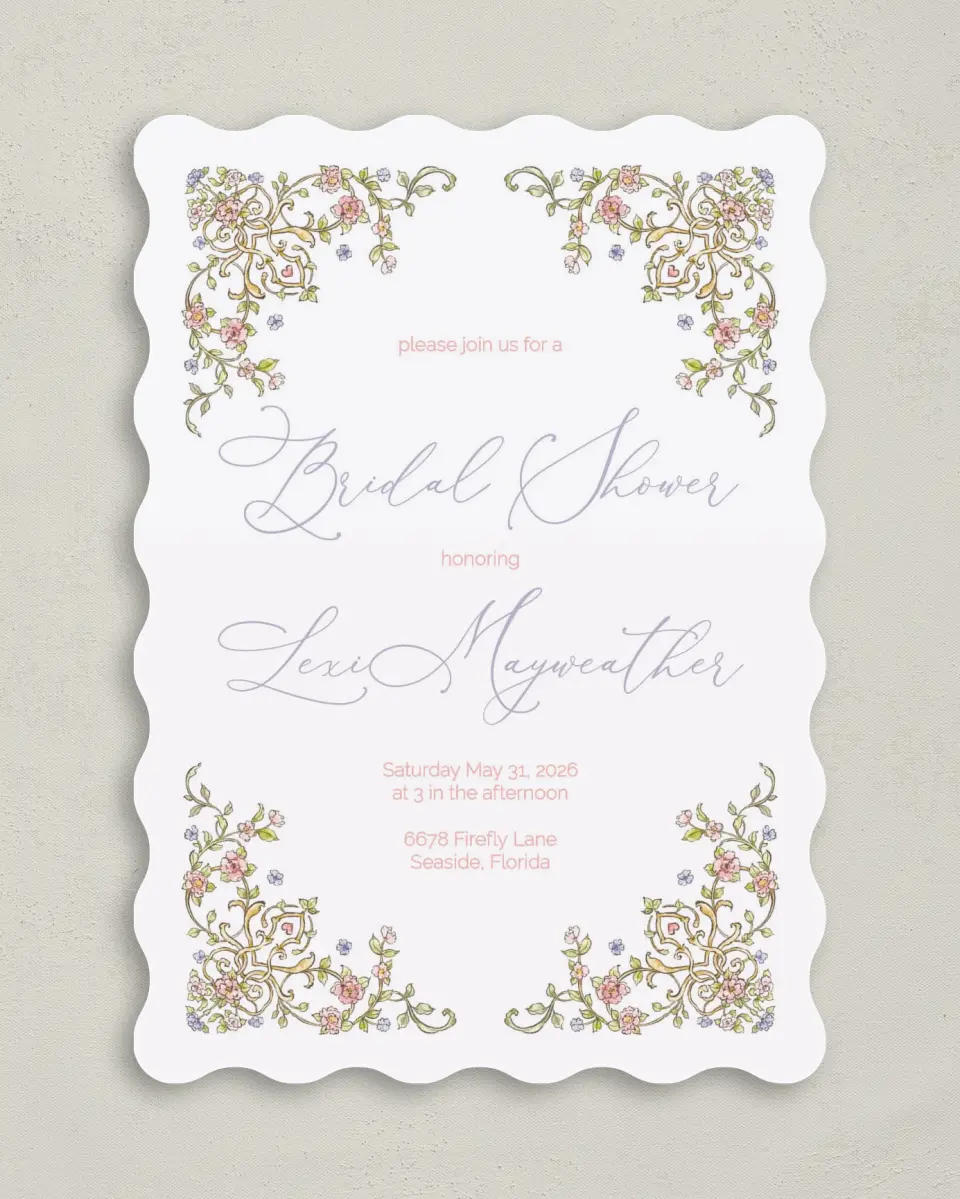 This is a 5" x 7" Bridal Shower Invitation called Regal Celebration printed in full color on Premium Smooth paper