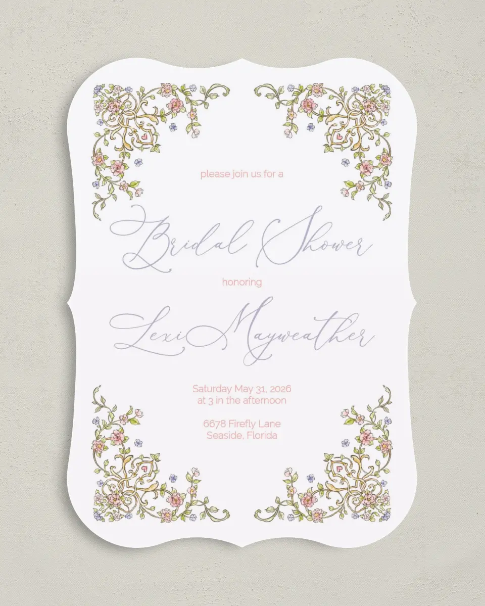 This is a 5" x 7" Bridal Shower Invitation called Regal Celebration printed in full color on Premium Smooth paper