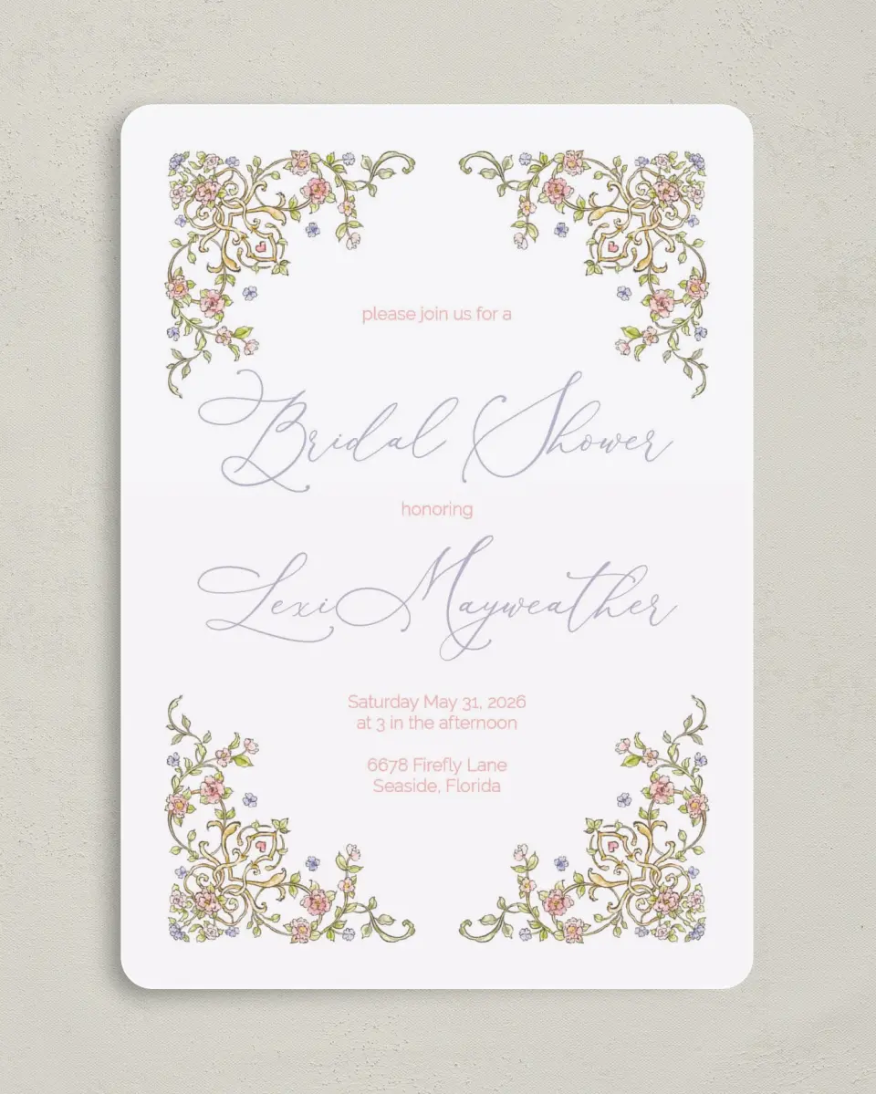 This is a 5" x 7" Bridal Shower Invitation called Regal Celebration printed in full color on Premium Smooth paper