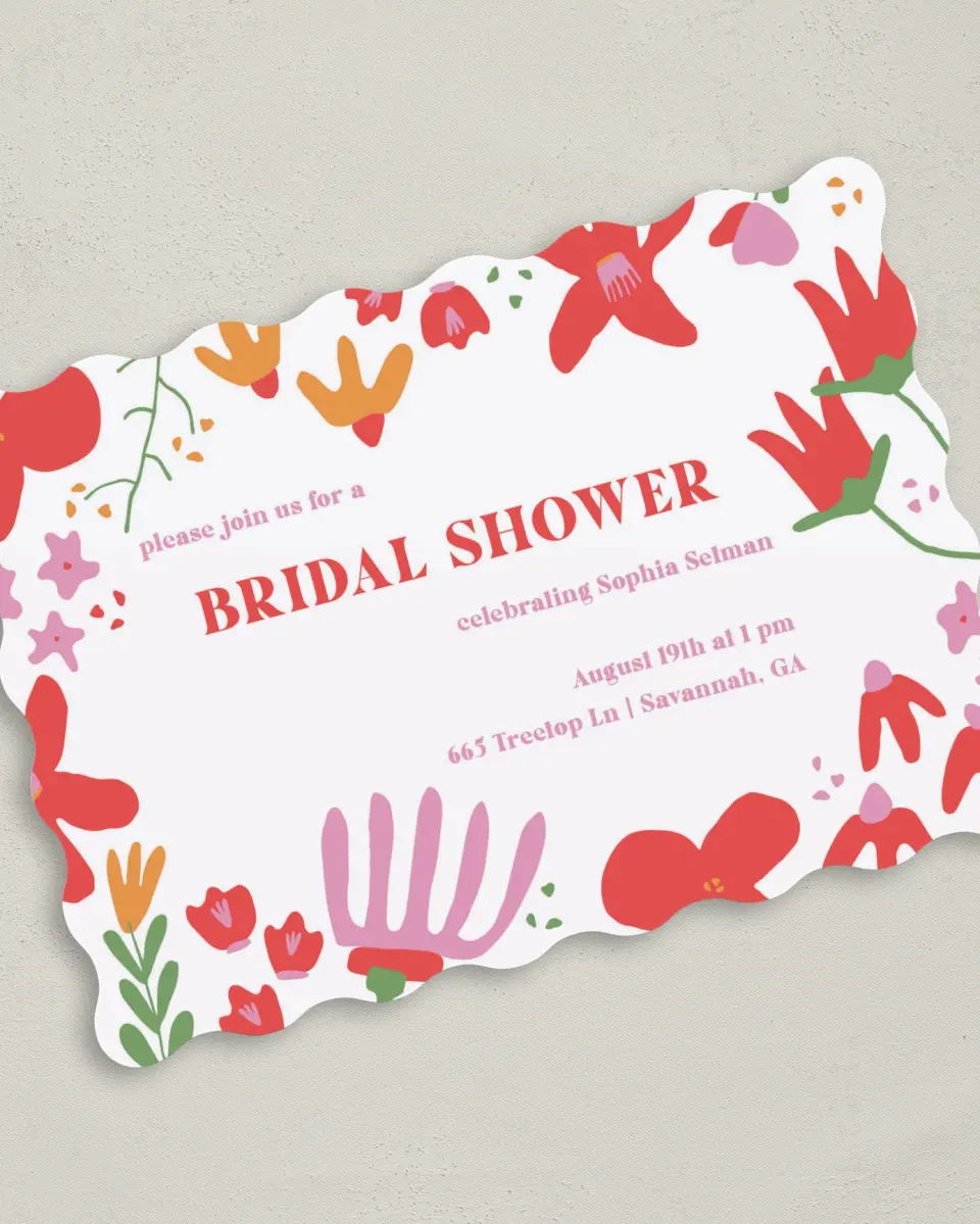 This is a 5" x 7" Bridal Shower Invitation called Spring Into Love printed in full color on Premium Smooth paper