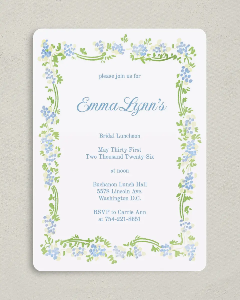 This is a 5" x 7" Bridal Shower Invitation called Bright Bride printed in full color on Premium Smooth paper