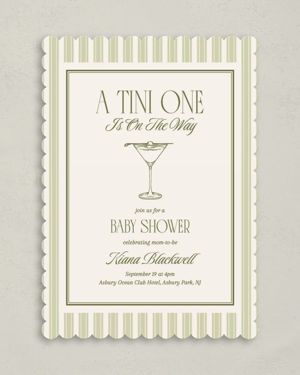 This is a 5" x 7" Baby Shower Invitation called A Tini One printed in full color on Premium Smooth paper