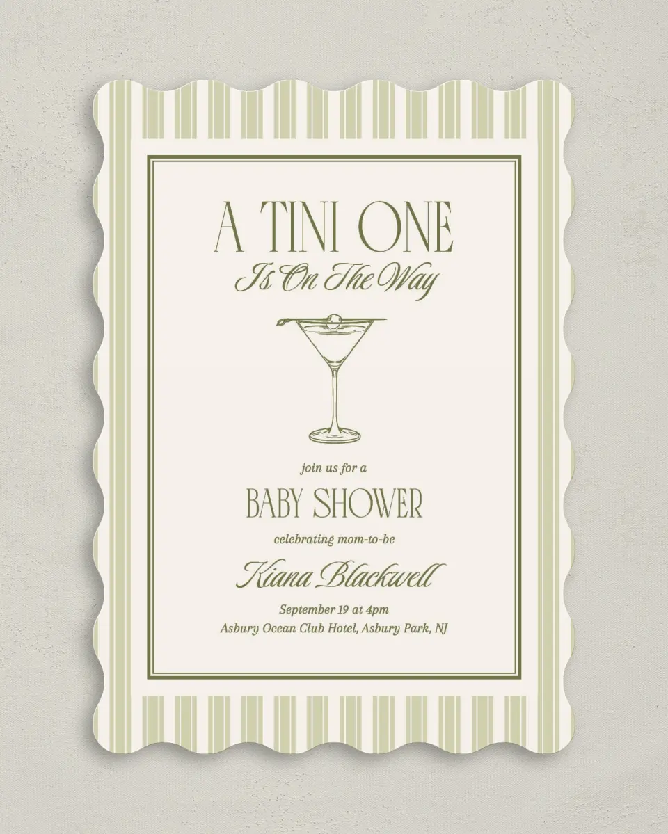 This is a 5" x 7" Baby Shower Invitation called A Tini One printed in full color on Premium Smooth paper
