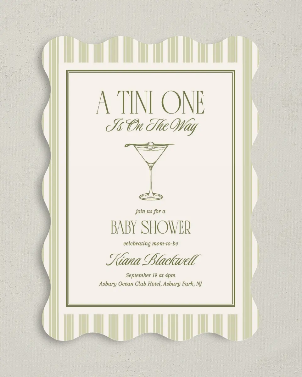 This is a 5" x 7" Baby Shower Invitation called A Tini One printed in full color on Premium Smooth paper