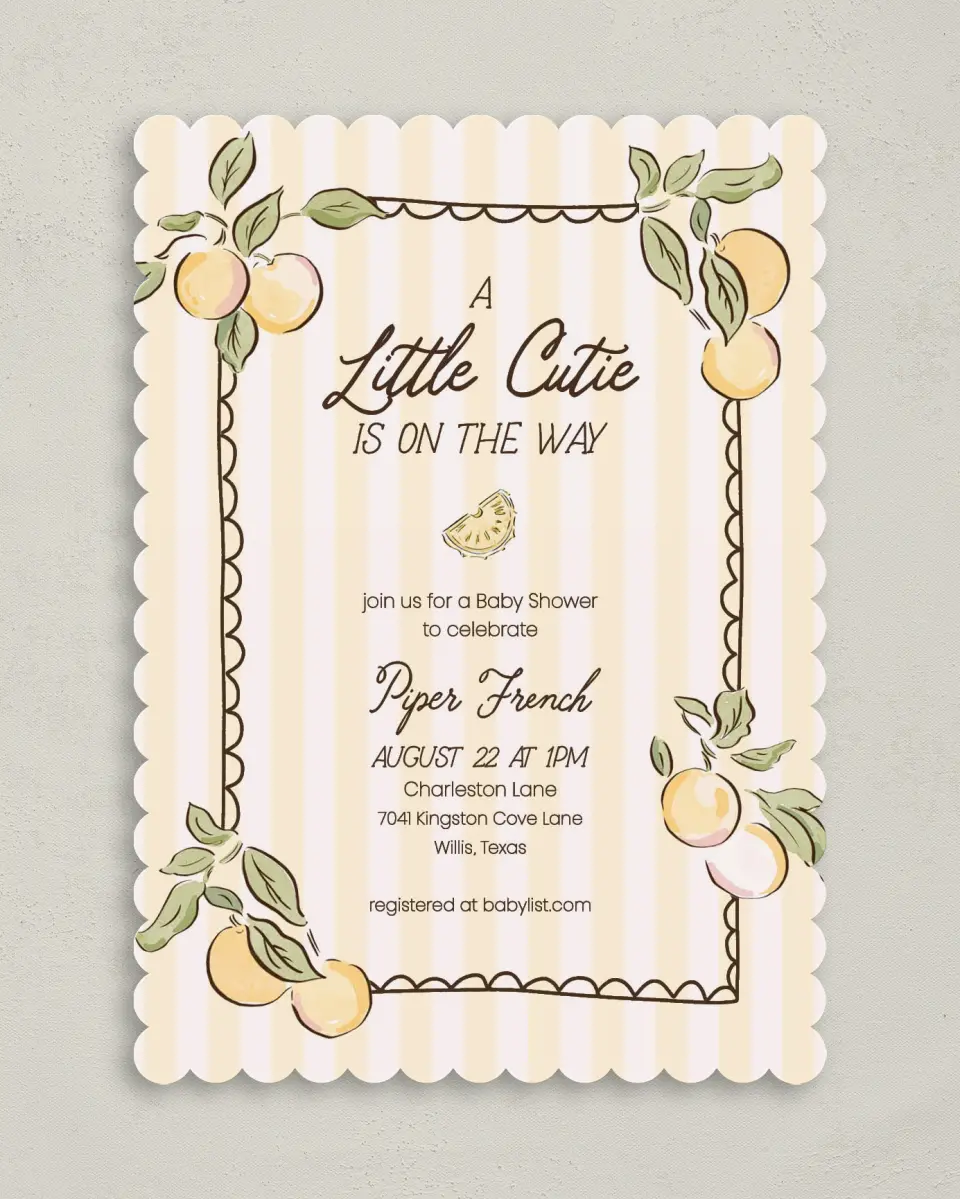 This is a 5" x 7" Baby Shower Invitation called Summer Cutie printed in full color on Premium Smooth paper