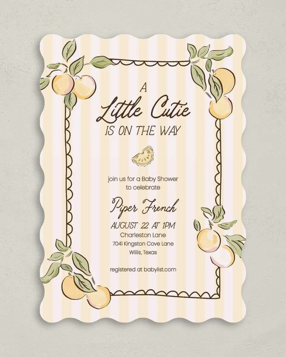 This is a 5" x 7" Baby Shower Invitation called Summer Cutie printed in full color on Premium Smooth paper